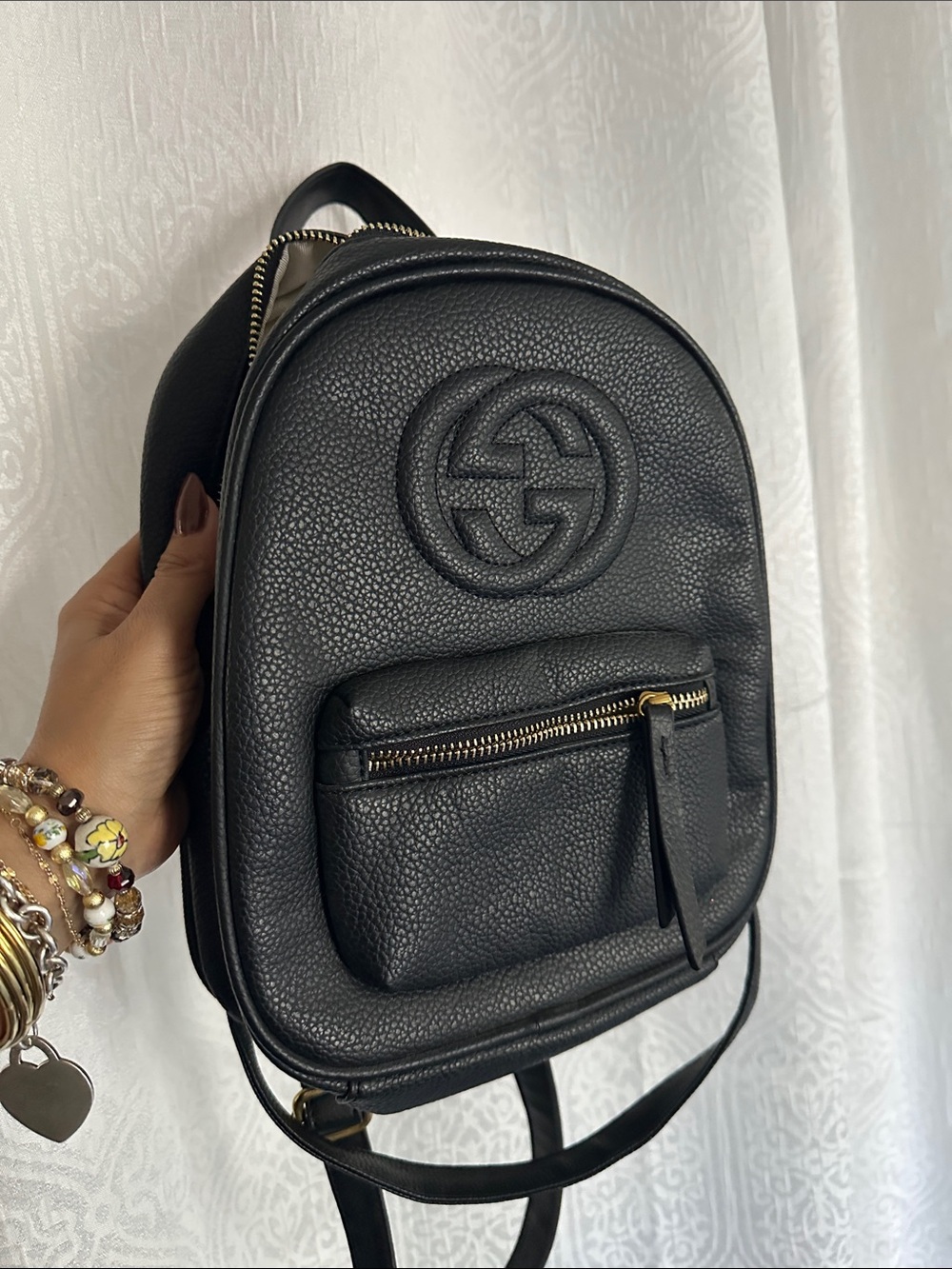 Gucci Black Pebbled Leather Mini Backpack with Gold Hardware